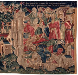 Geschichte von Saint Piat und Saint Eleuthère, Szene 14: Die Pest verwüstet die Stadt Tournai.