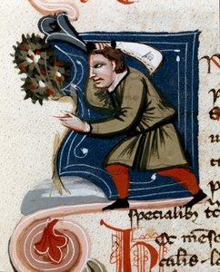Gartenbau: Ein Baum wird eingetopft. Detail. Manuskriptseite (MS.s.vi) „Agrartraktat“ (Trattato di agraria) von Pietro de Crescenzi (1233-1320) 14. Jahrhundert von Unknown artist