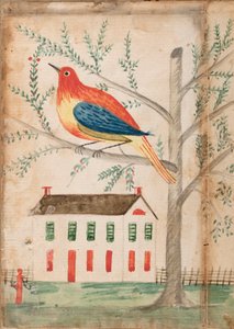 Haus und Vogel auf einem Baum