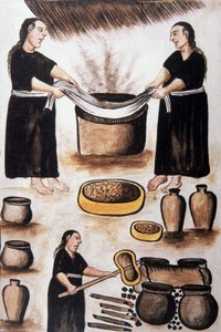 Indianer kochen Fleisch, aus dem Buch "Trujillo del Peru" oder "Códice Martínez Compañón", von Baltazar Martinez Compañón y Bujanda, Bischof von Trujillo (1782-1785)