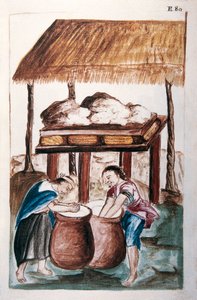 Indianer machen Käse, aus dem Buch "Trujillo del Peru" oder "Códice Martínez Compañón", von Baltazar Martinez Compañón y Bujanda, Bischof von Trujillo (1782-1785) von Unknown artist