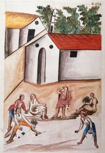 Indianer spielen das Spiel der Choloques, aus dem Buch "Trujillo del Peru" oder "Códice Martínez Compañón", von Baltazar Martinez Compañón y Bujanda, Bischof von Trujillo (1782-1785) von Unknown artist