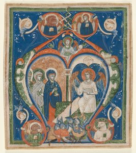 Initiale A [ngelus Domini descendit] aus einem Antiphonar: Die drei Marien am Grab