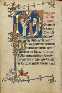 Initiale D: Die Verkündigung; Initiale D: Ein junger Mann betet zu Christus in den Wolken von Unknown artist