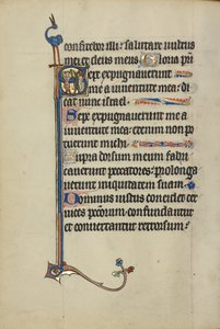 Initiale S: Ein Mann mit einem Kreuz vertreibt zwei Teufel von Unknown artist