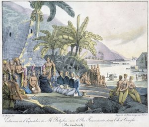 Interview der Expedition von Herrn Kotzebue mit König Tammeamea auf der Insel Ovayhi (Sandwich-Inseln) von Unknown artist