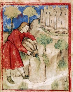 Jakob goss Öl auf den Stein, der ihm als Kissen gedient hatte. Miniatur aus Codex 212 (oder Padovano Codice oder Bibel von Padua) 1390-1400 von Unknown artist