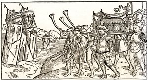 Juden tragen die Bundeslade vor den einstürzenden Mauern von Jericho von Unknown artist