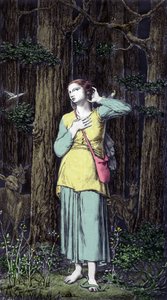 Johanna von Orléans hört ihre himmlischen Stimmen: Der Erzengel Michael, die Heilige Katharina und die Heilige Margareta befahlen ihr, nach Frankreich zu gehen, um dem König zu helfen und versicherten ihm, dass Gott ihm helfen wird. 19. Jahrhundert von Unknown artist