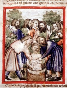 Joseph wird von seinen Brüdern verkauft und in den Brunnen geworfen. Miniatur aus Codex 212 (oder Padovano Codice oder Bibel von Padua) 1390-1400 Rovigo, Accademia dei Concordi von Unknown artist