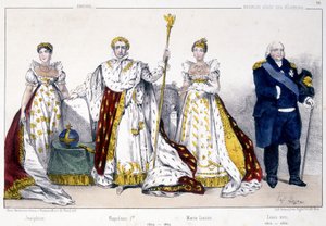 Joséphine, Napoleon I., Marie Louise und Louis XVIII - in „La Monarchie française en estampes“ von Unknown artist