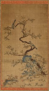Kesi-Wandteppich mit zwei Vögeln und einem blühenden Baum von Unknown artist