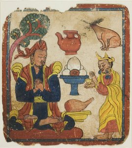 König Mangkur genährt von Königin Devika, aus einem Satz von Initiationskarten (Tsakali)