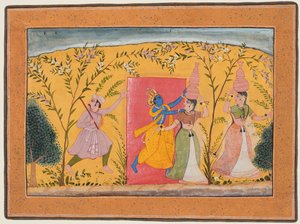 Krishna erhebt eine Maut von den Milchmädchen: Dana-Lila, aus einer Bhagavata Purana