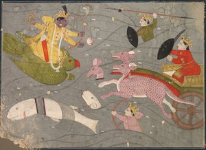 Krishna kämpft gegen Vanasuras Söhne: Szene aus dem Aniruddha Usha Abschnitt von Krishna Lila