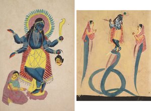 Krishna als Kali von Radha verehrt; Krishna besiegt die Schlange Kaliya von Unknown artist