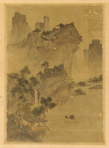 Landschaft: Klippen überhängend Wasser - Pavillon und Kiefern