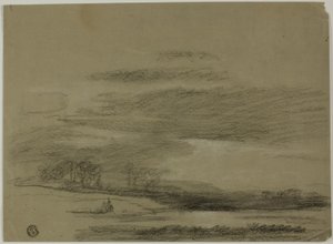 Landschaft mit Sonne, die durch Wolken bricht von Unknown artist