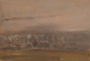 Landschaft mit Bäumen auf einem Hang