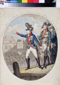 Feldmarschall Alexander Suworow inspiziert die Truppen vor dem Kurfürstenpalast in Sachsen, Warschau, 1794