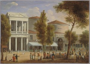 Das Théâtre des Variétés und der Passage des Panoramas, Boulevard Montmartre, um 1825 von Unknown artist