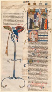 Blatt aus einem "Decretum" von Gratian: Initiale C[anonici cuiusdam ecclesiae] mit einem sitzenden Kleriker