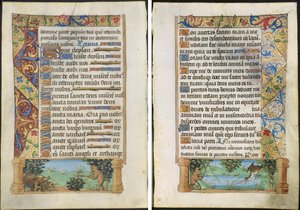 Blatt aus einem Stundenbuch: Affe jagt Wildschweine (recto) und Affe fischt (verso) von Unknown artist