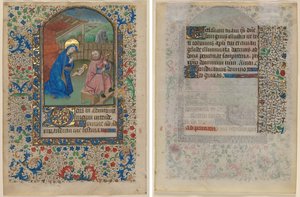 Blatt aus einem Stundenbuch: Die Geburt Christi (recto) und Text (verso) von Unknown artist