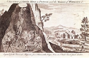 Die Silberminen von Potosi, Bolivien. Gravur des 19. Jahrhunderts von Unknown artist
