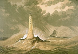 Leuchtturm mit Segelschiff von Unknown artist