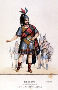 Macbeth-Charakter in einem Kriegerkostüm in der gleichnamigen Oper von Giuseppe Verdi (1813-1901) nach dem Werk von William Shakespeare. 1847. Gravur von Unknown artist