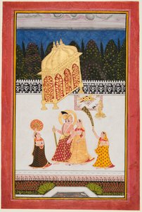 Maharana Ari Singh II von Mewar (r. 1761–73) mit seiner Gemahlin auf einer Terrasse