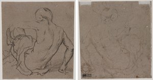 Mann, der auf dem Boden sitzt, von hinten gesehen (recto); Skizze (verso) von Unknown artist