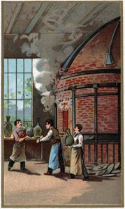 Porzellanherstellung: Brennen. Chromolithographie aus dem späten 19. Jahrhundert