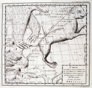 Karte des Kometenwegs von 1762 und Himmelskarte, beobachtet von Messier - Gravur von Unknown artist