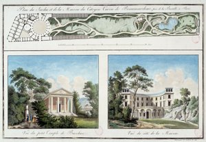 Karte des Gartens und Hauses des französischen Schriftstellers und Dramatikers Pierre Augustin Caron de Beaumarchais (1732-1799) am heutigen Boulevard Beaumarchais in Paris. Gravur um 1795. Paris, Musée Carnavalet von Unknown artist