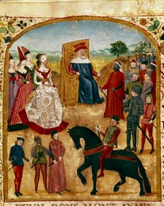 Margarete von York trifft ihren Ehemann Karl von Burgund, Herzog von Burgund in Damme 03/07/1468 Miniatur aus „Buch der Fakten von Alexander dem Großen“