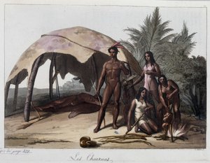 Mahlzeiten bei den Charruas, Indianer aus Paraguay. In „Das alte und moderne Kostüm“ 1818-1820, von Ferrario.