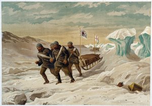 Männer und Schlitten auf dem Eis - in "Die Küsten des Polarmeeres, eine Erzählung der Arktisexpedition", von Dr. Edward Moos, Marcus Nard & Co, London von Unknown artist