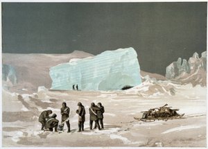 Männer und Schlitten auf dem Eis - in „Die Küsten des Polarmeers, eine Arktisexpeditionserzählung“ von Dr. Edward Moos, Marcus Nard & Co, London von Unknown artist