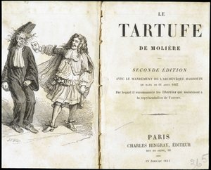 Molière erschreckt einen Geistlichen mit einer Theatermaske - Frontispiz des „Tartuffe“ von Molière, ed. Hingray, Paris von Unknown artist
