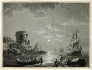 Mondlichtszene im Fischereihafen von Unknown artist