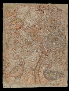 Mosaikfragment mit drei Vögeln und einem Baum von Unknown artist