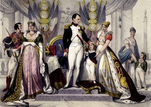 Napoleonische Dynastie von 1804 bis 1815. Josephine, Napoleon I., König von Rom, Marie Louise. Gravur des 19. Jahrhunderts von Unknown artist