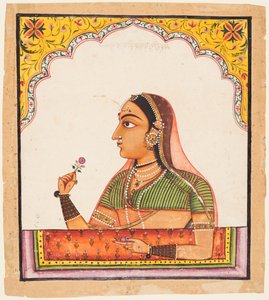 Edelfrau an einem Jharokha-Fenster, die eine Rose hält, aus einer Porträtreihe von Frauen von Unknown artist
