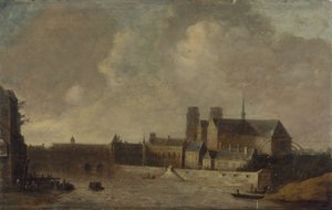Notre-Dame und der Erzbischofspalast, gesehen vom Quai de la Tournelle, circa 1640, heutiger 4. Arrondissement, zwischen 1635 und 1645 von Unknown artist
