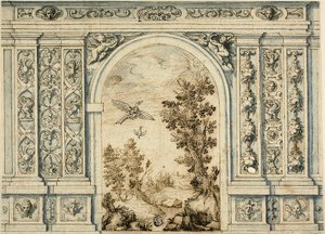 Ornamentale Wand mit Landschaft von Unknown artist