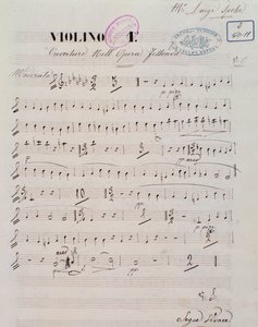 Seite der Partitur für die erste Violine in der Ouvertüre der Oper Jessonda von Louis Spohr von Unknown artist