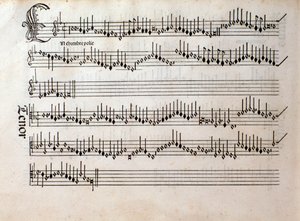 Seite der Partitur von Harmonice Musices Odhecaton von Ottaviano Petrucci (1501) von Unknown artist