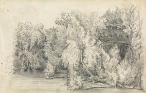 Teil eines Gebäudes, umgeben von einem Wald von Unknown artist